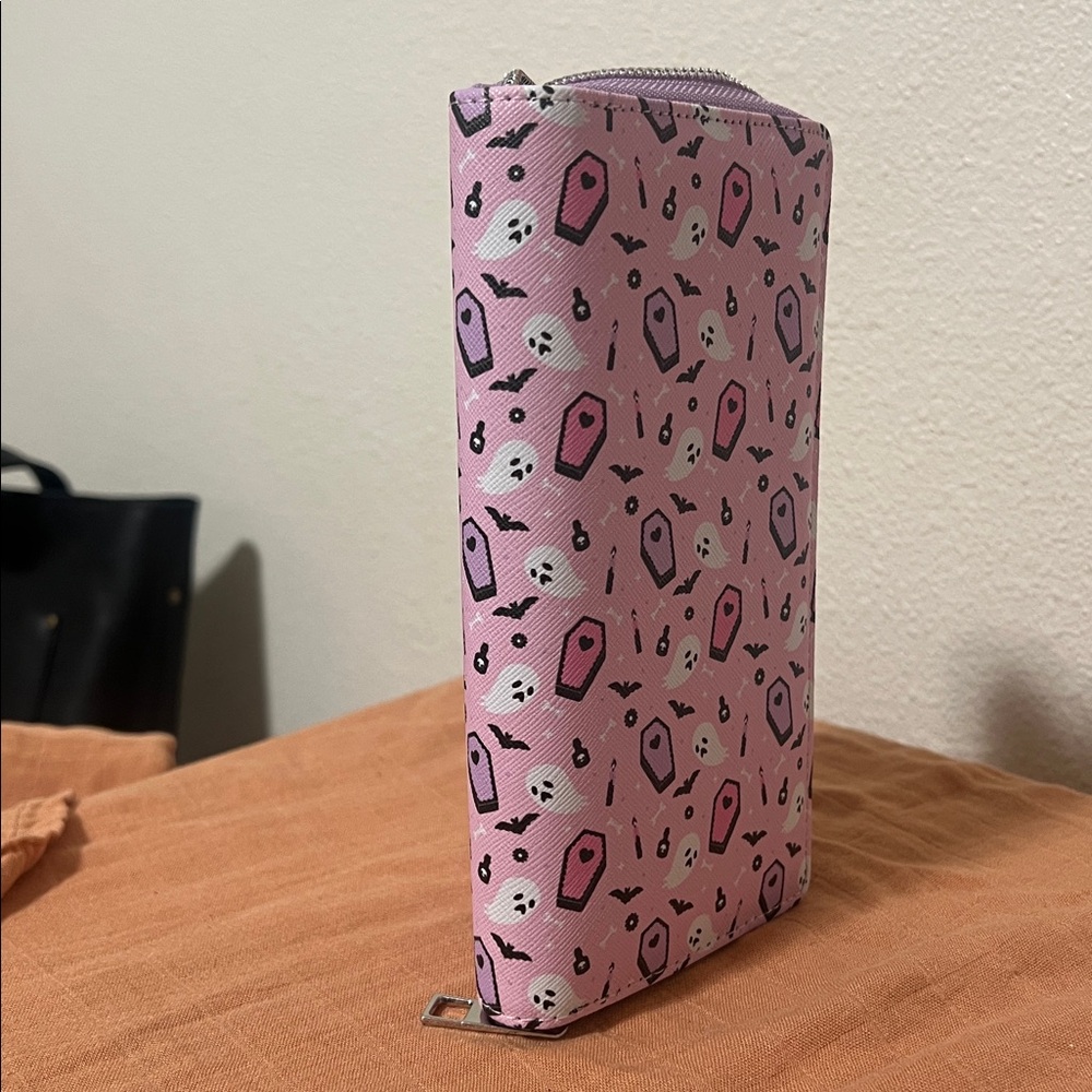 Em & Sprout Spooky Pink Coffin Ghost Bat Candle Long Zipper Wallet NEW - Picture 6 of 6
